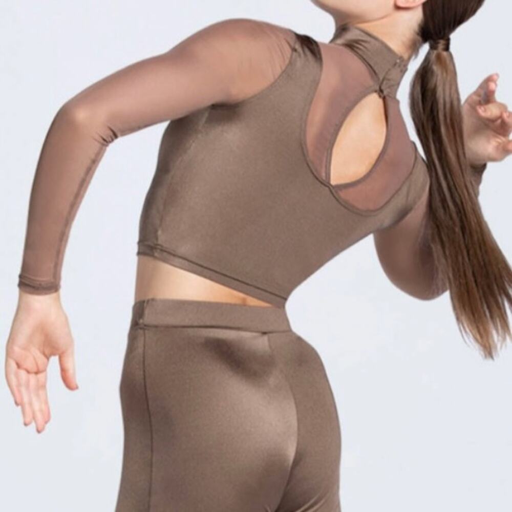 Weissman Lustre Overlay Crop Top Size MC -10-12 in mocha color